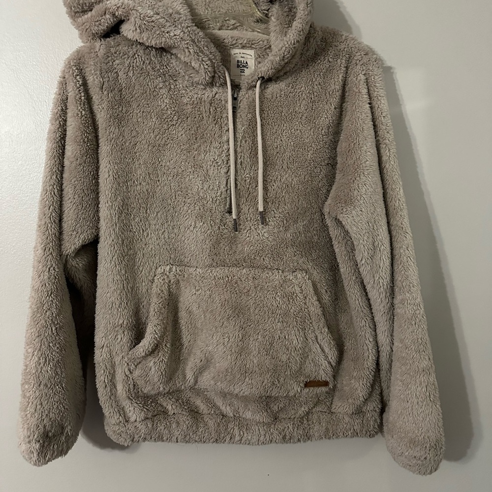 Billabong Tan Sherpa Quater Zip Pullover: Small